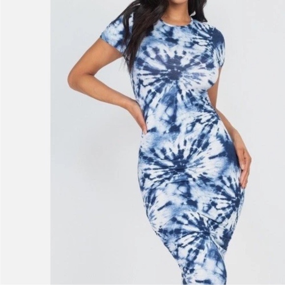 Capella Apparel Dresses & Skirts - 🆕Capella Elegant Blue Tie-Dye Midi Bodycon Stretch Casual Summer/Spring Dress 1X